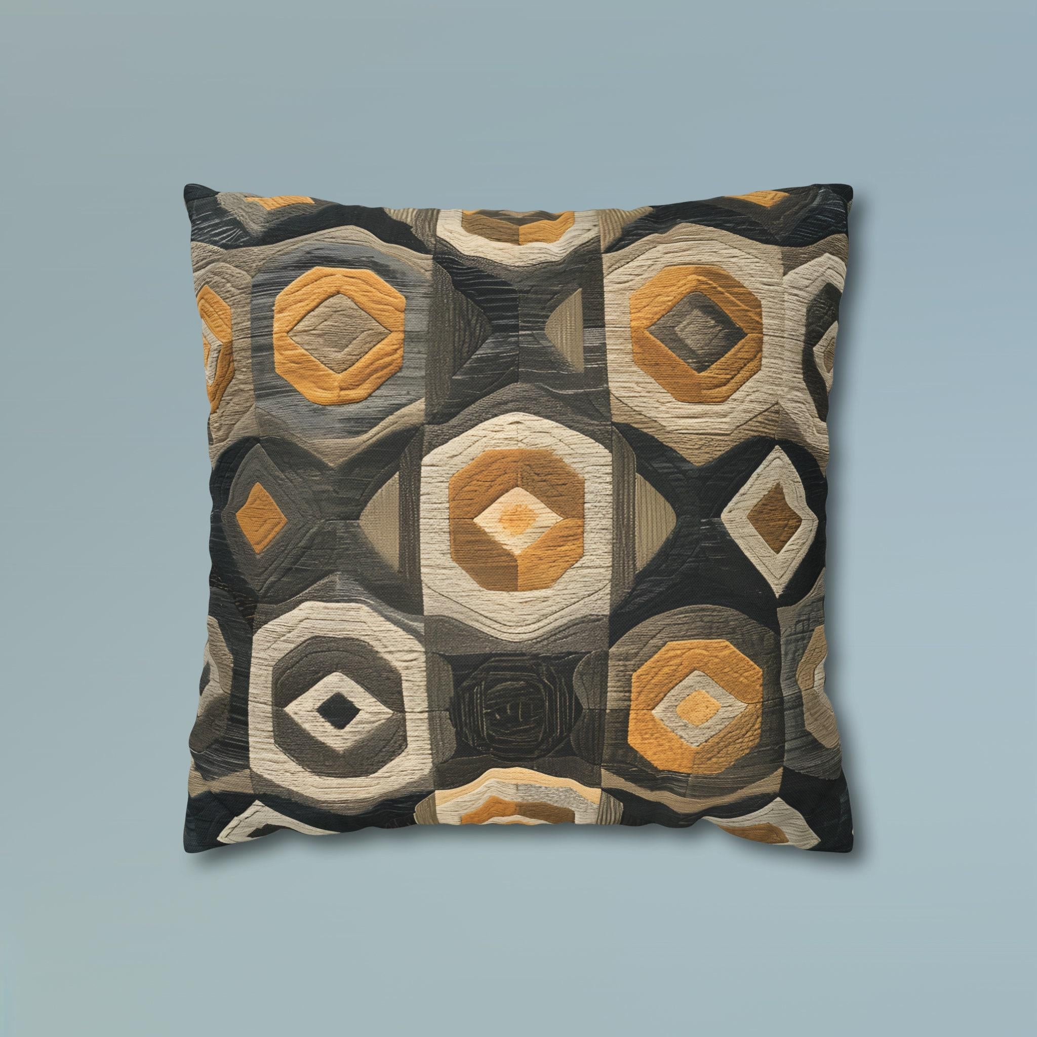 Modern Geometric Pillow Cover: Beige, Gold & Gray Cushion