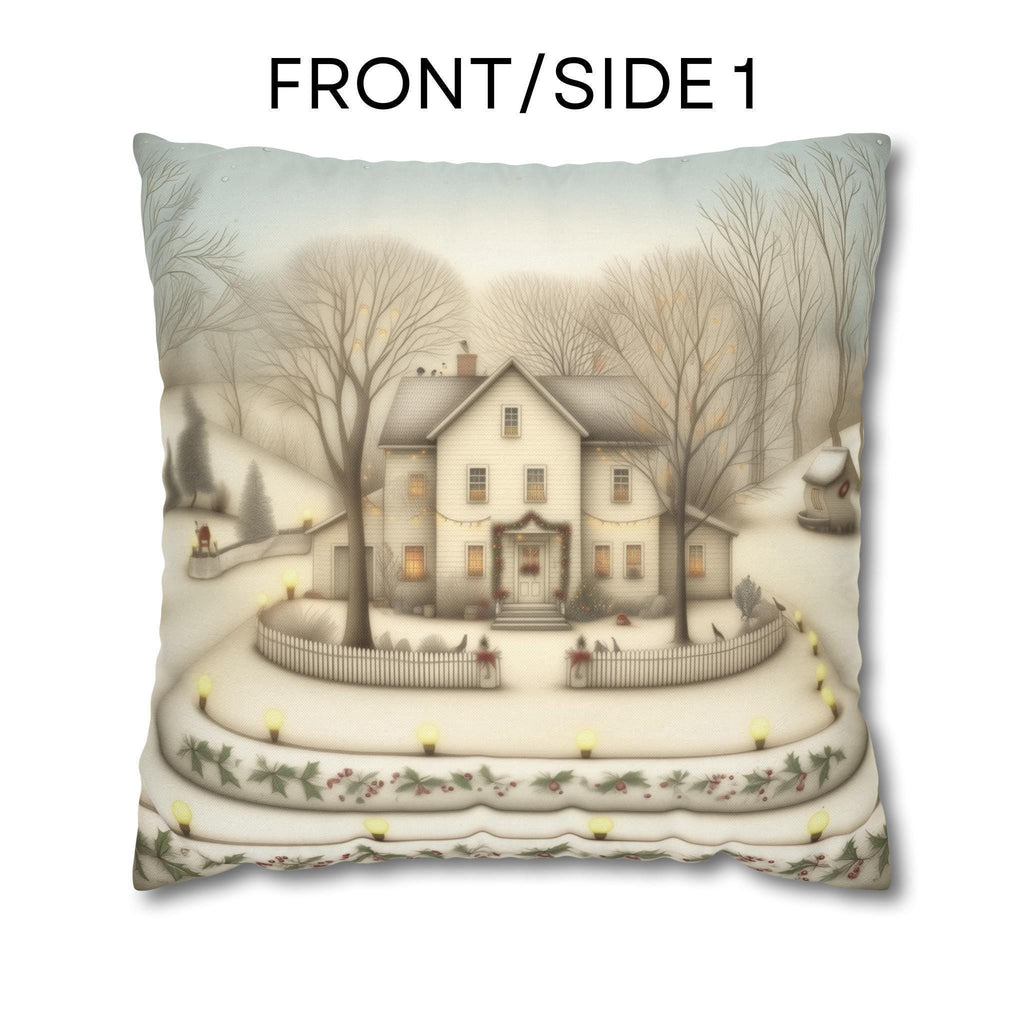 Country Farmhouse Christmas Pillow Cover: Vintage Style Winter Holiday Home Scene