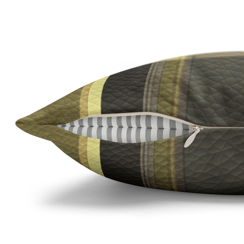 Vegan Faux Suede Material Printed Pillow Cover: Modern Olive & Golden Yellow Plaid Soft Leather-Look