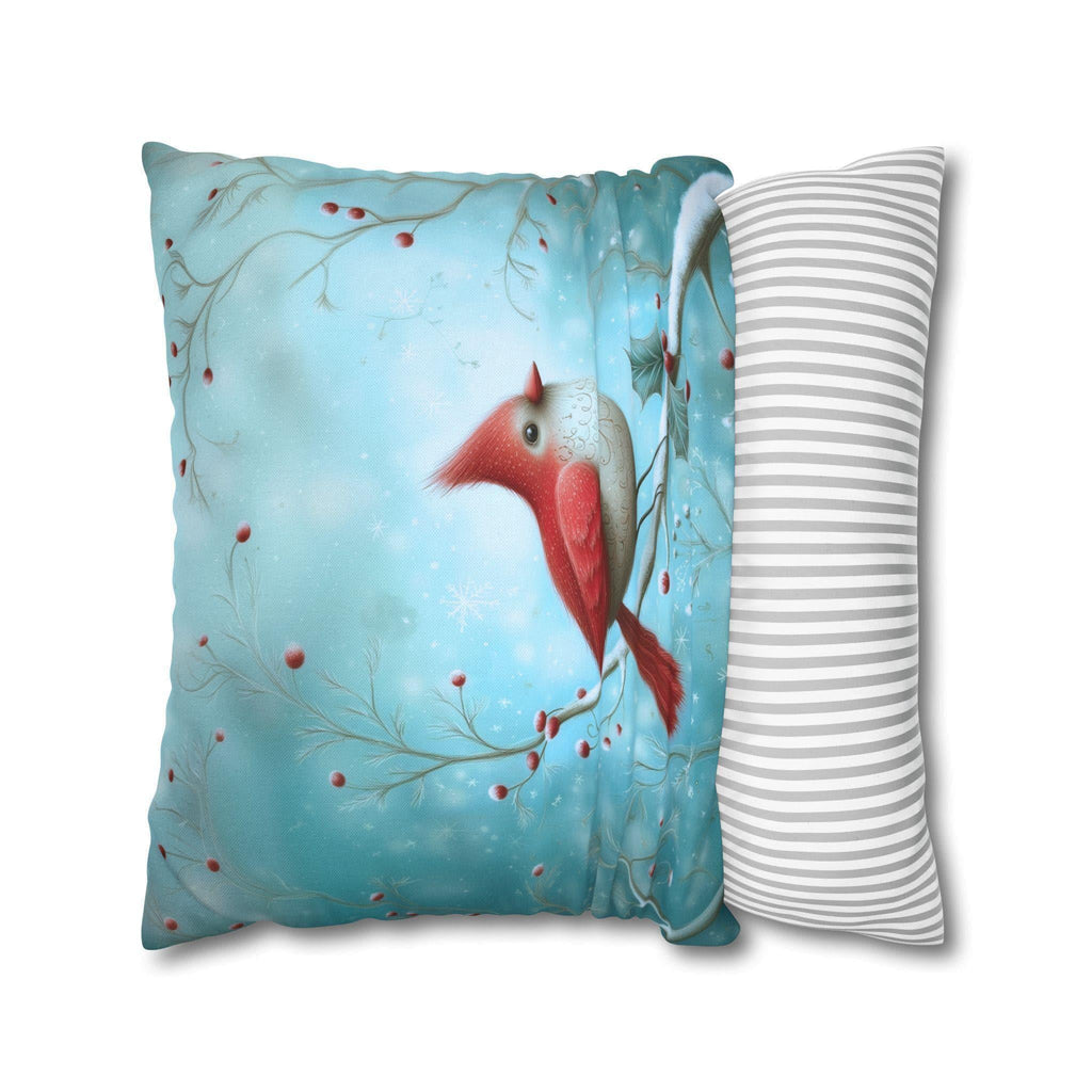 Winter Cardinal Throw Pillow Cover: Frosty Blue Holiday Bird Accent