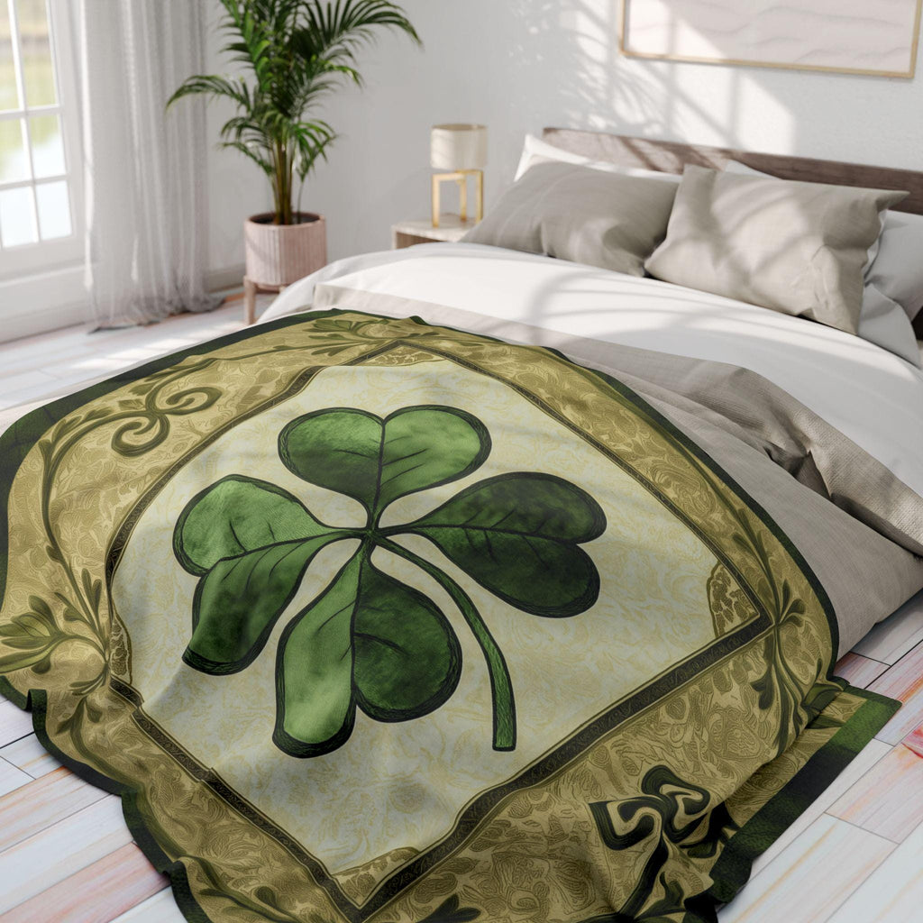 St Patrick's Day Celtic Fleece Blanket: Four Leaf Clover Paisley Throw for Cozy Home Decor