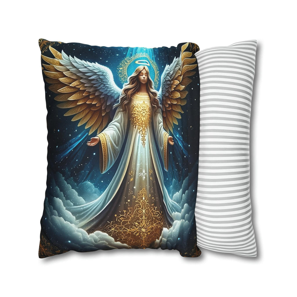 Angelic Christmas Pillow Cover: Golden Wings, Starlit Night Design