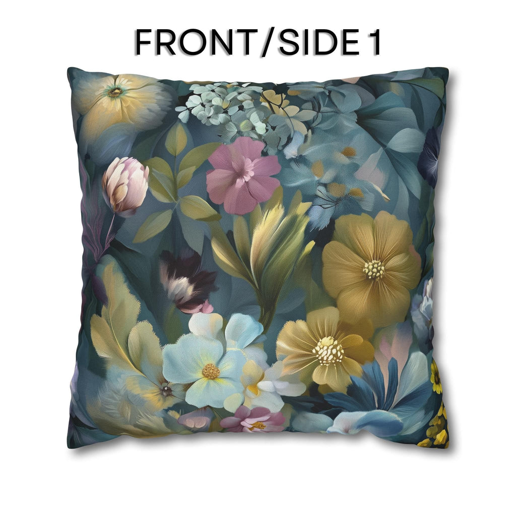Twilight Garden Floral Pillow Cover: Painterly Moody Botanicals in Dusky Blue