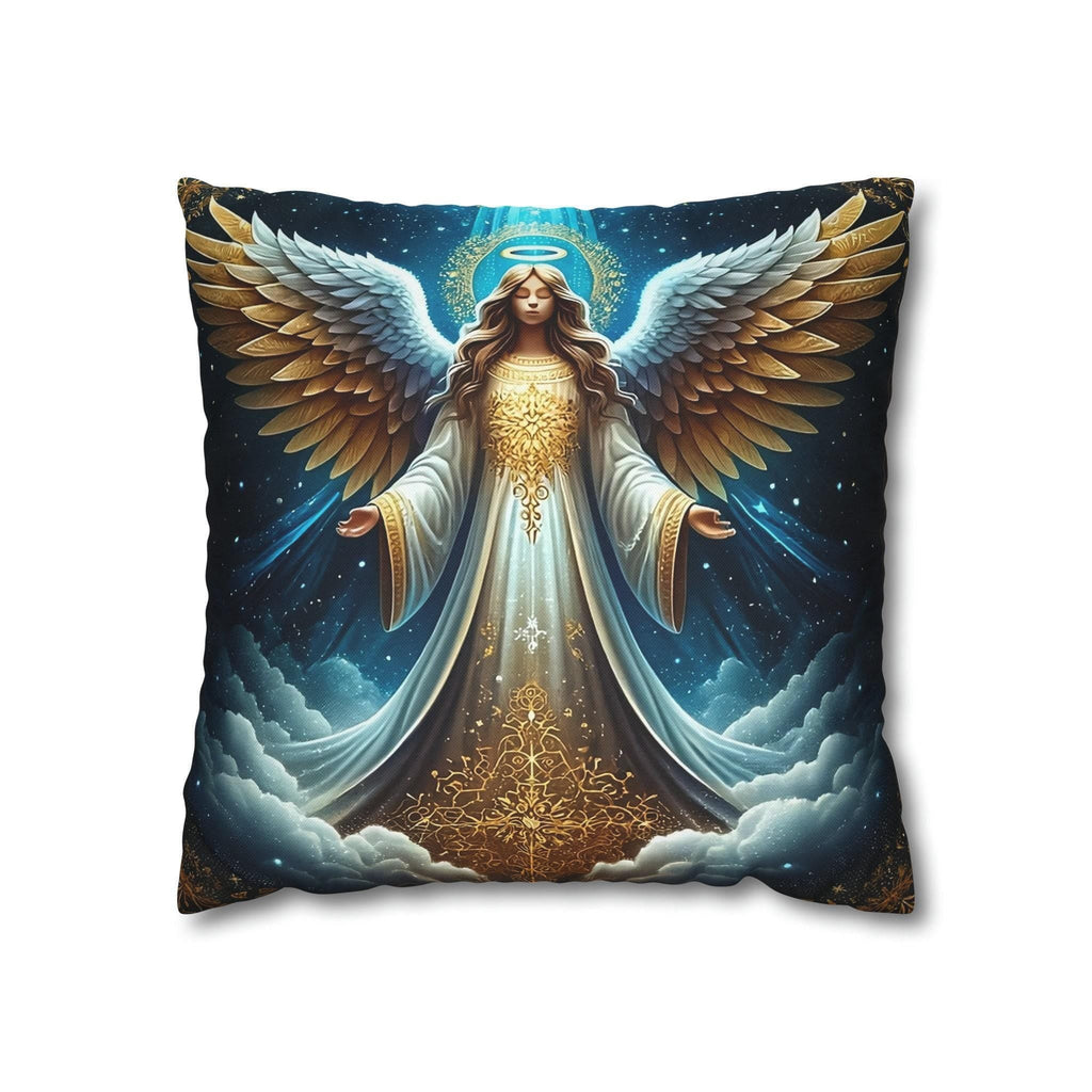 Angelic Christmas Pillow Cover: Golden Wings, Starlit Night Design
