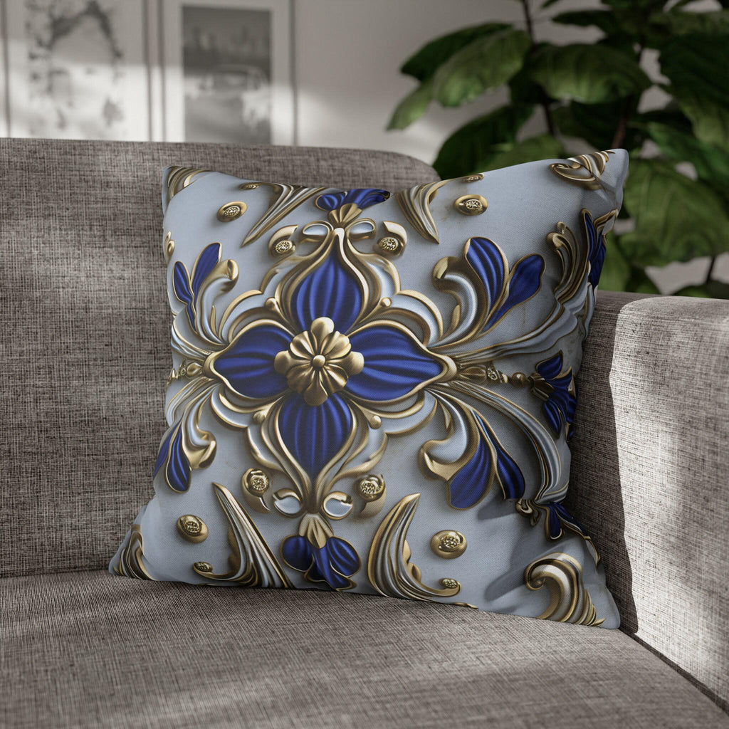 Baroque Floral Throw Pillow Cover: Cobalt Blue & Gold Accent