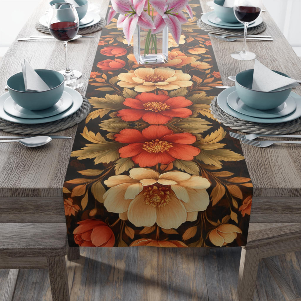 Boho Peony Table Runner: Rustic Autumn Floral for Dining