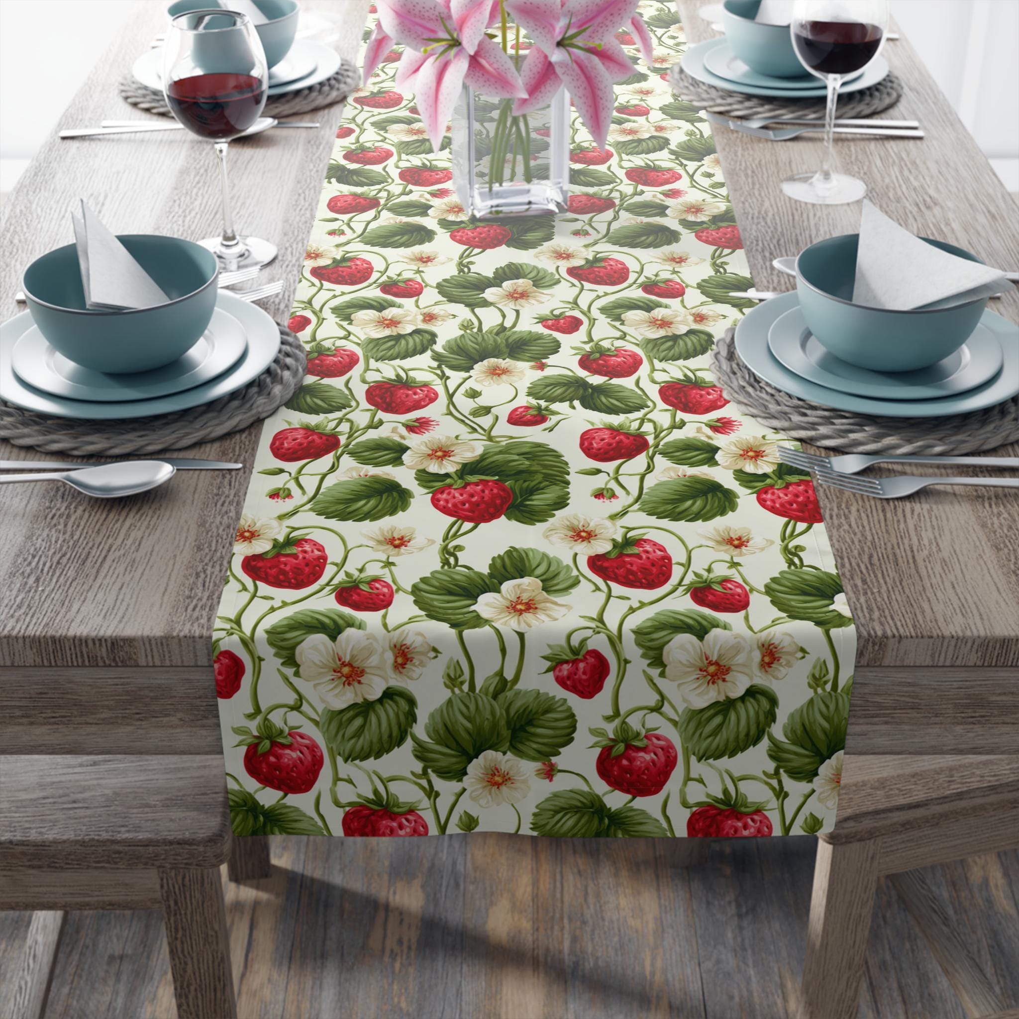 Wild Strawberry Table Runner: Botanical Summer Table Decor