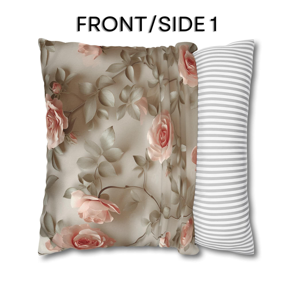 Pink Rose Throw Pillow Cover - Botanical Blush Design