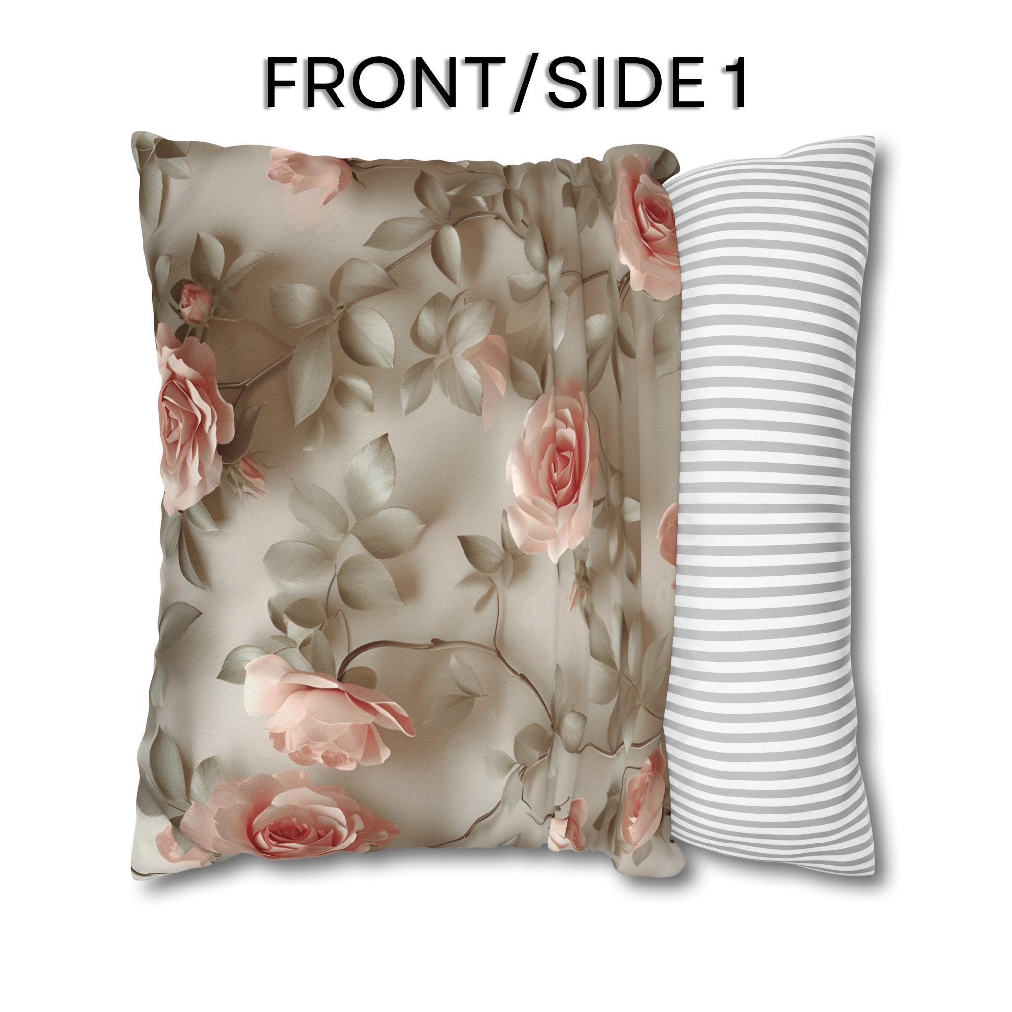 Pink Rose Throw Pillow Cover - Botanical Blush Design