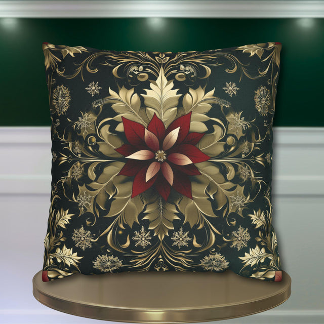 Poinsettia Pillowcase: Festive Holiday Floral, Red and Gold Winter Accent