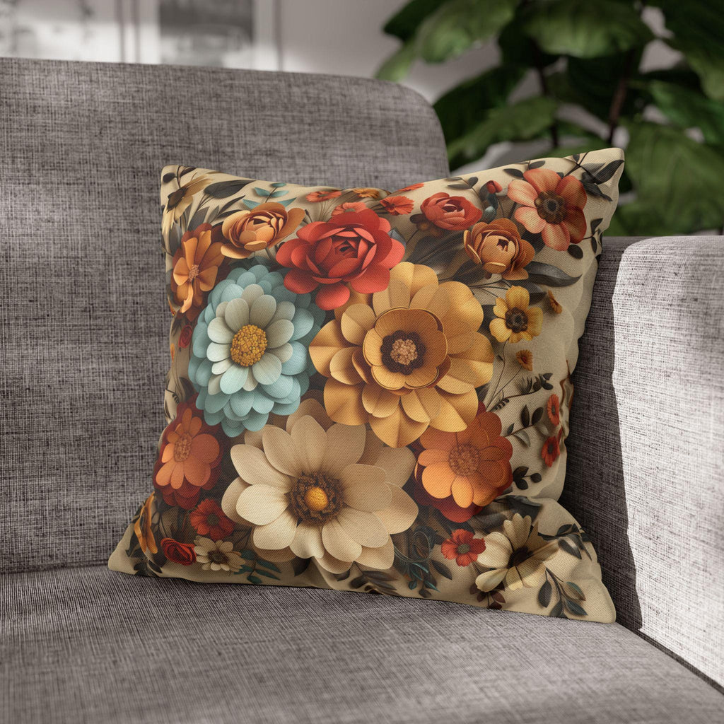 Autumn Floral Pillow Cover, Fall Flowers on Beige (14x14 to 20x20 inches)