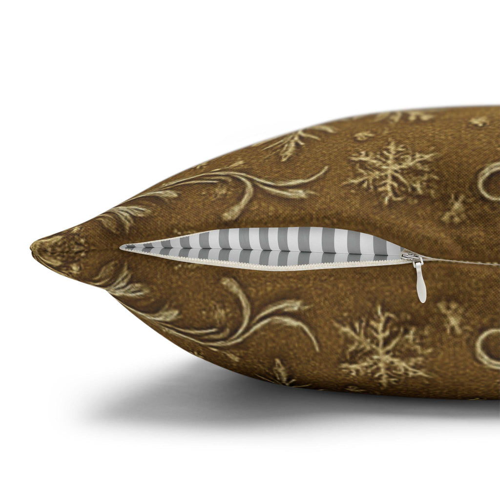 Elegant Vintage Inspired Pillow Cover: Silver Poinsettia and Snowflakes on a Rich Golden Background
