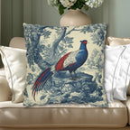 French Country Blue Pheasant Pillow Cover: Vintage Toile Bird and Botanical Design
