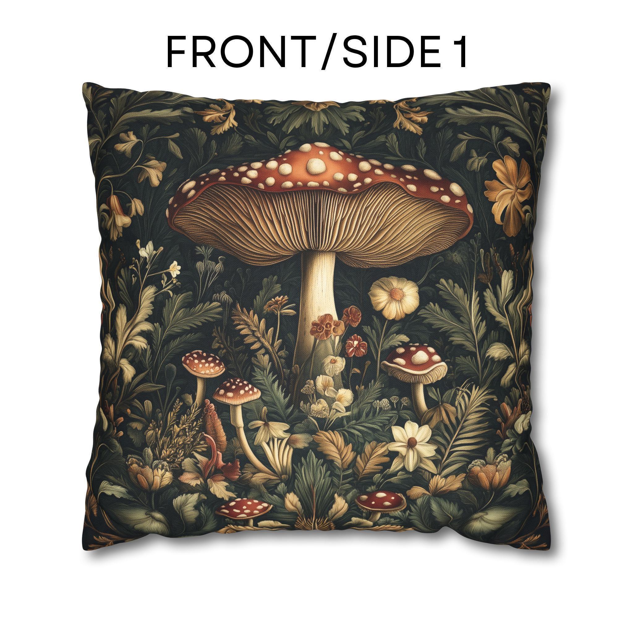 William Morris Botanical Mushroom Pillow Cover: Cottagecore Fungi Decor