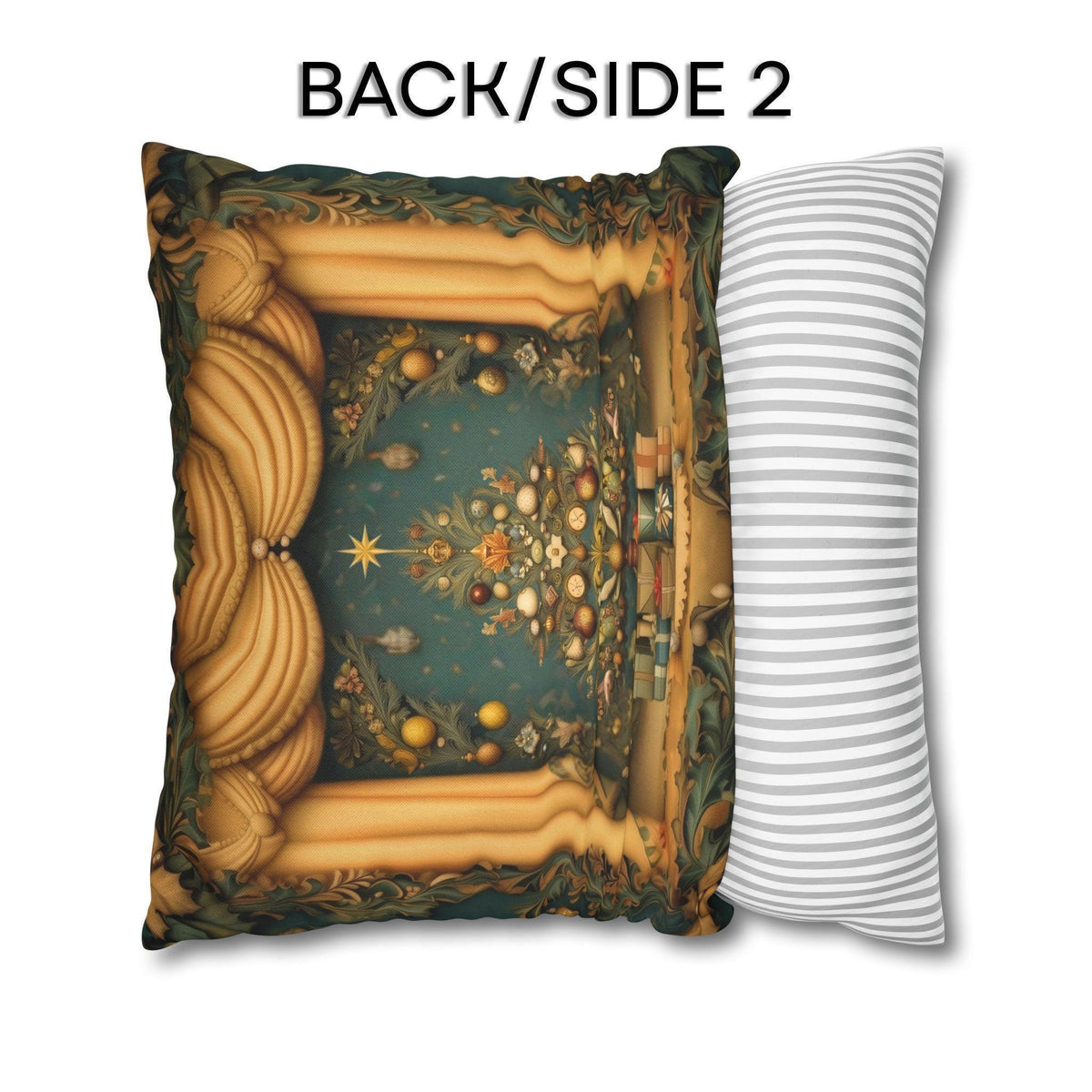Vintage Art Nouveau Christmas Pillow Cover: Theatrical Tree, Golden Curtains, and Wrapped Gifts