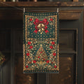 William Morris Christmas Hand Towel: Vintage Style Emerald Green Poinsettia, Golden Snowflake