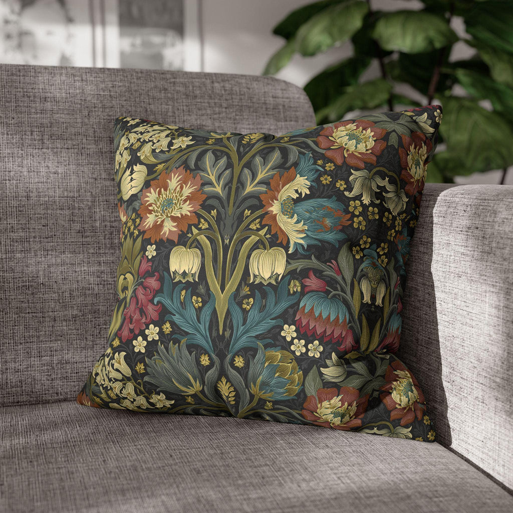 William Morris Inspired Pillow Cover: Midnight Navy Botanical Design