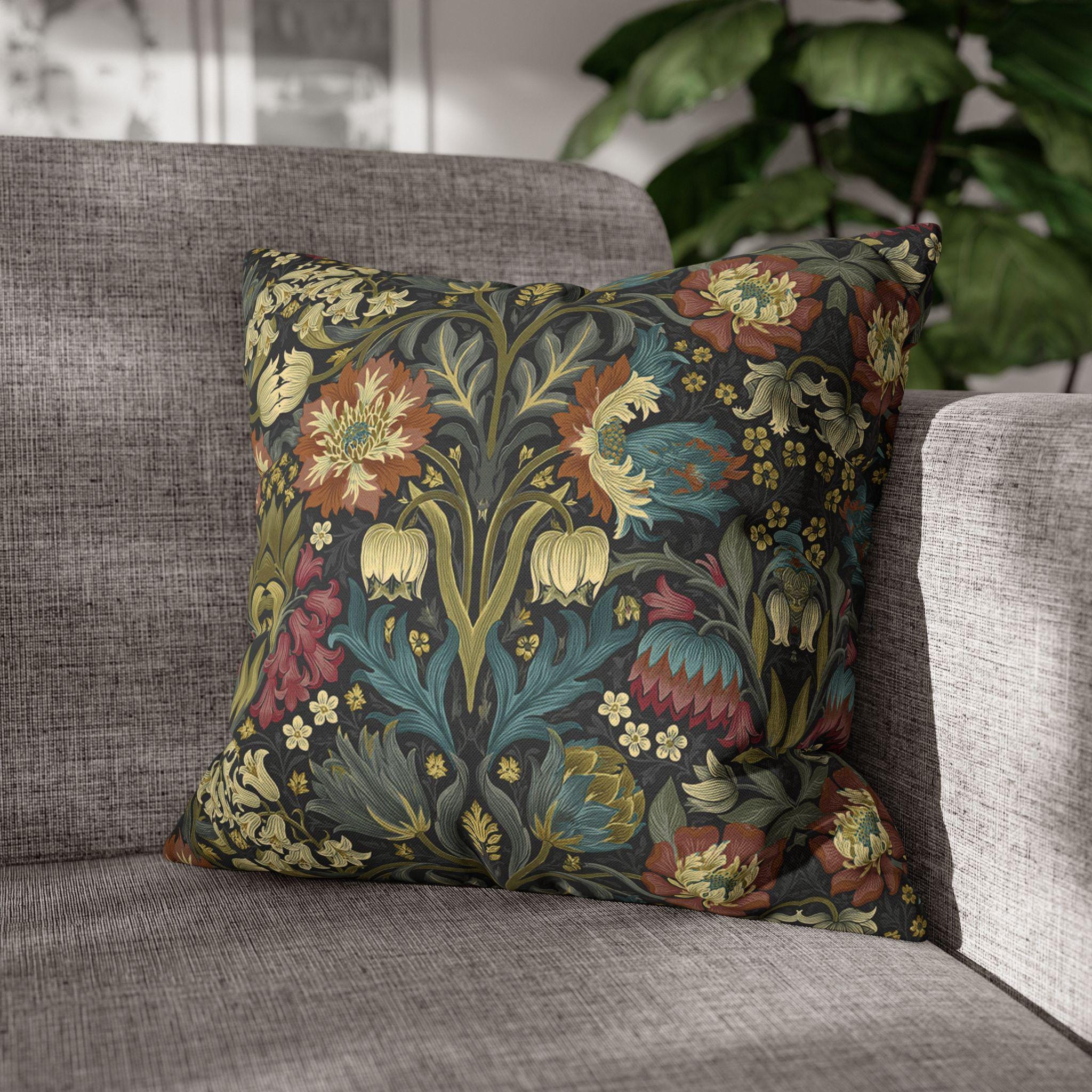 William Morris Inspired Pillow Cover: Midnight Navy Botanical Design