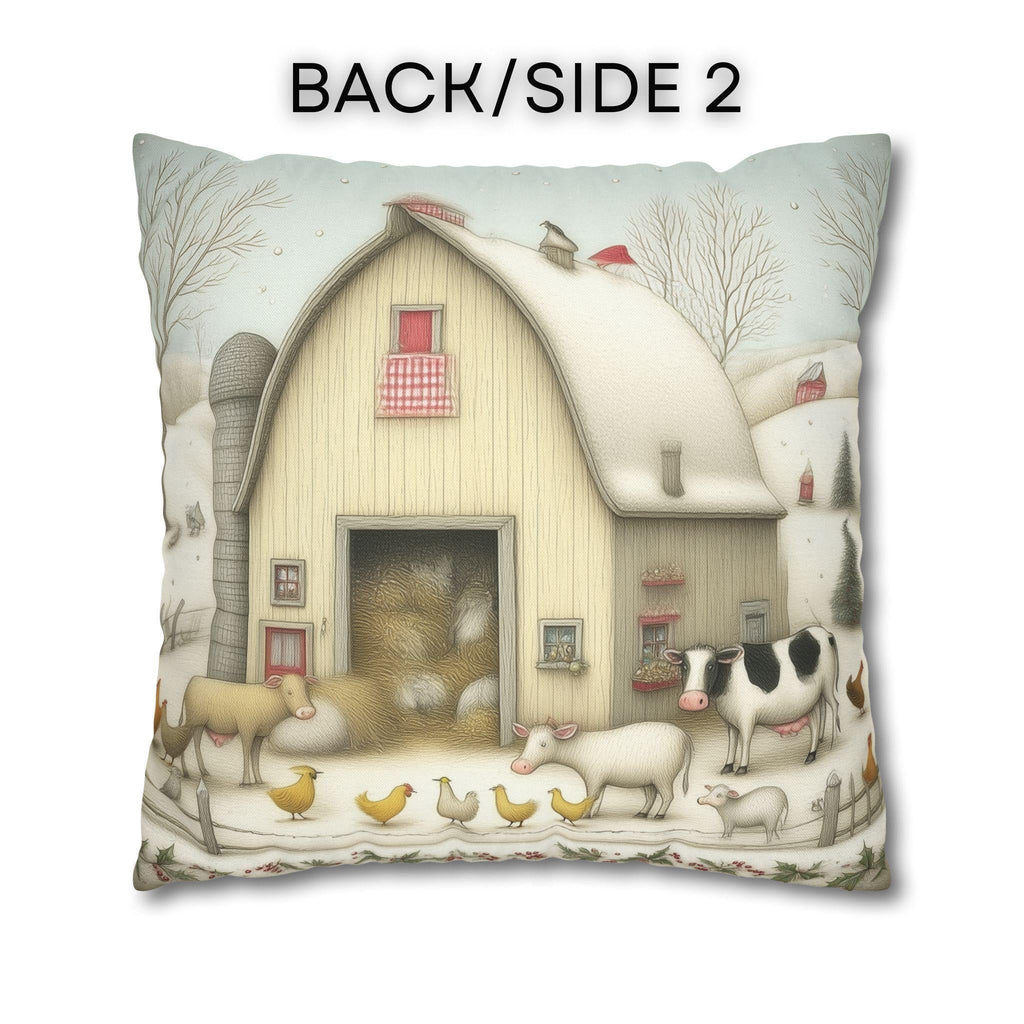 Farmhouse Christmas Barn Pillow Cover: Vintage Style Winter Country Scene