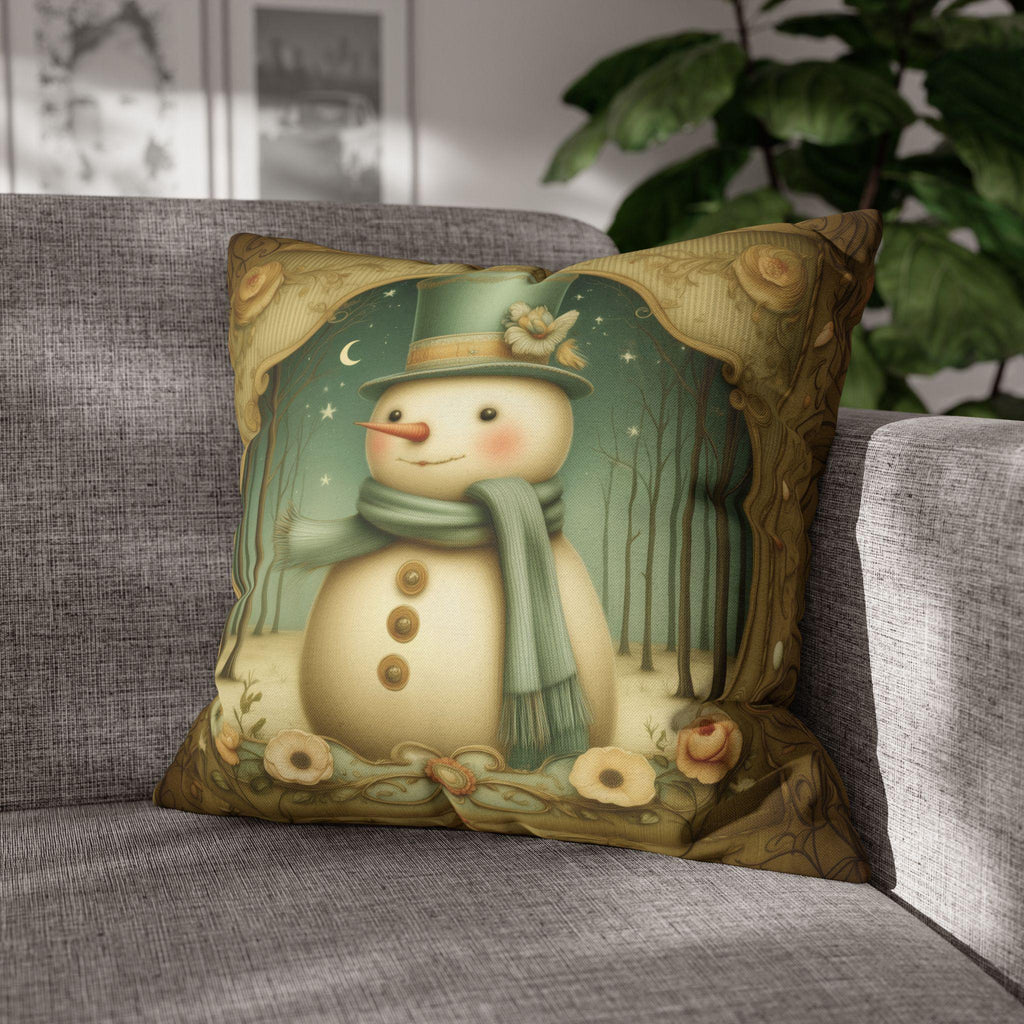 Charming Vintage Style Snowman Pillow Cover: Nostalgic Winter Holiday Accent