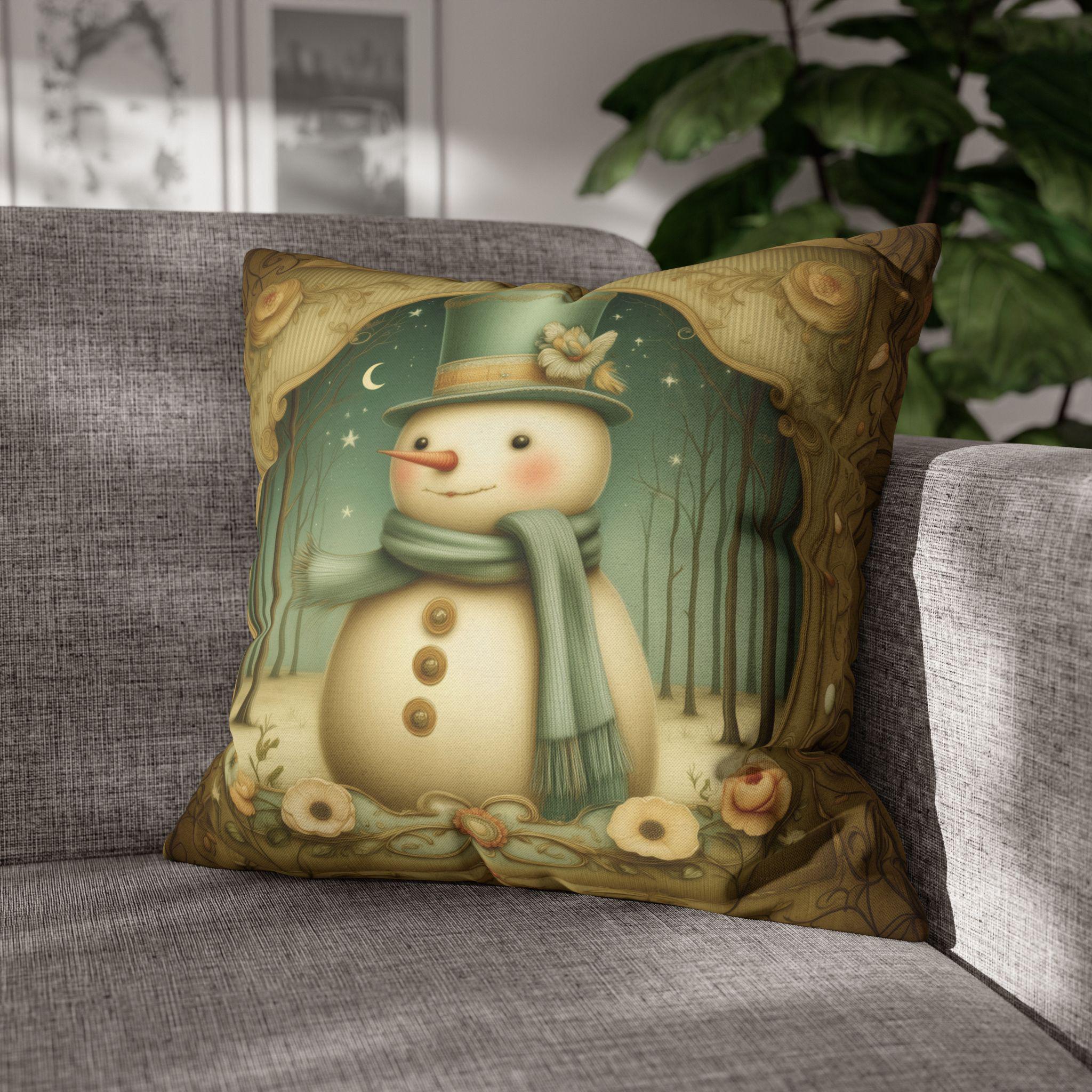 Charming Vintage Style Snowman Pillow Cover: Nostalgic Winter Holiday Accent