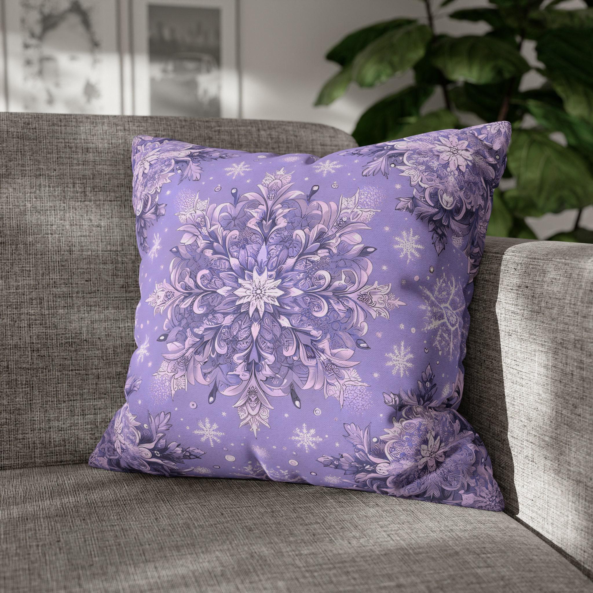 Vintage Style Lavender Snowflake Pillow Cover, Elegant Winter Home Decor
