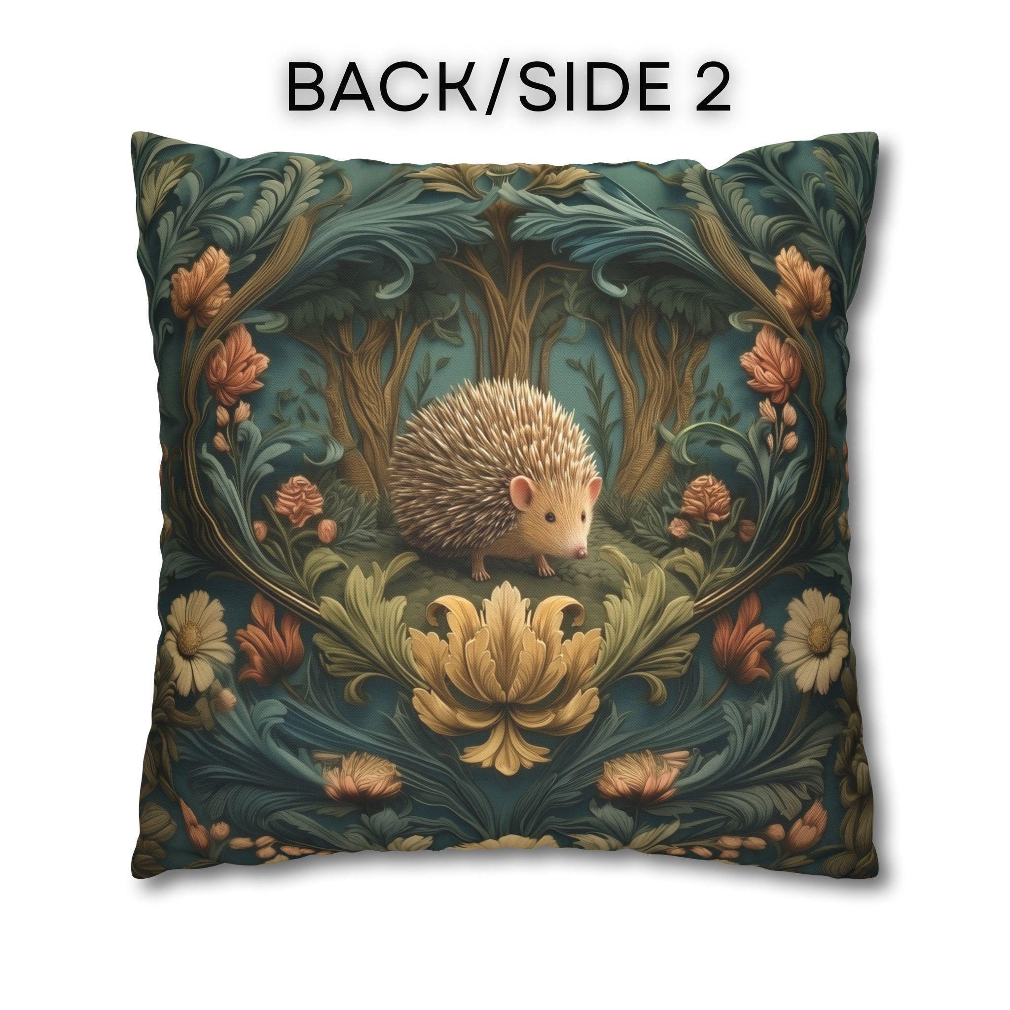 William Morris Inspired Pillow Cover: Woodland Hedgehog Storybook Forest Botanical