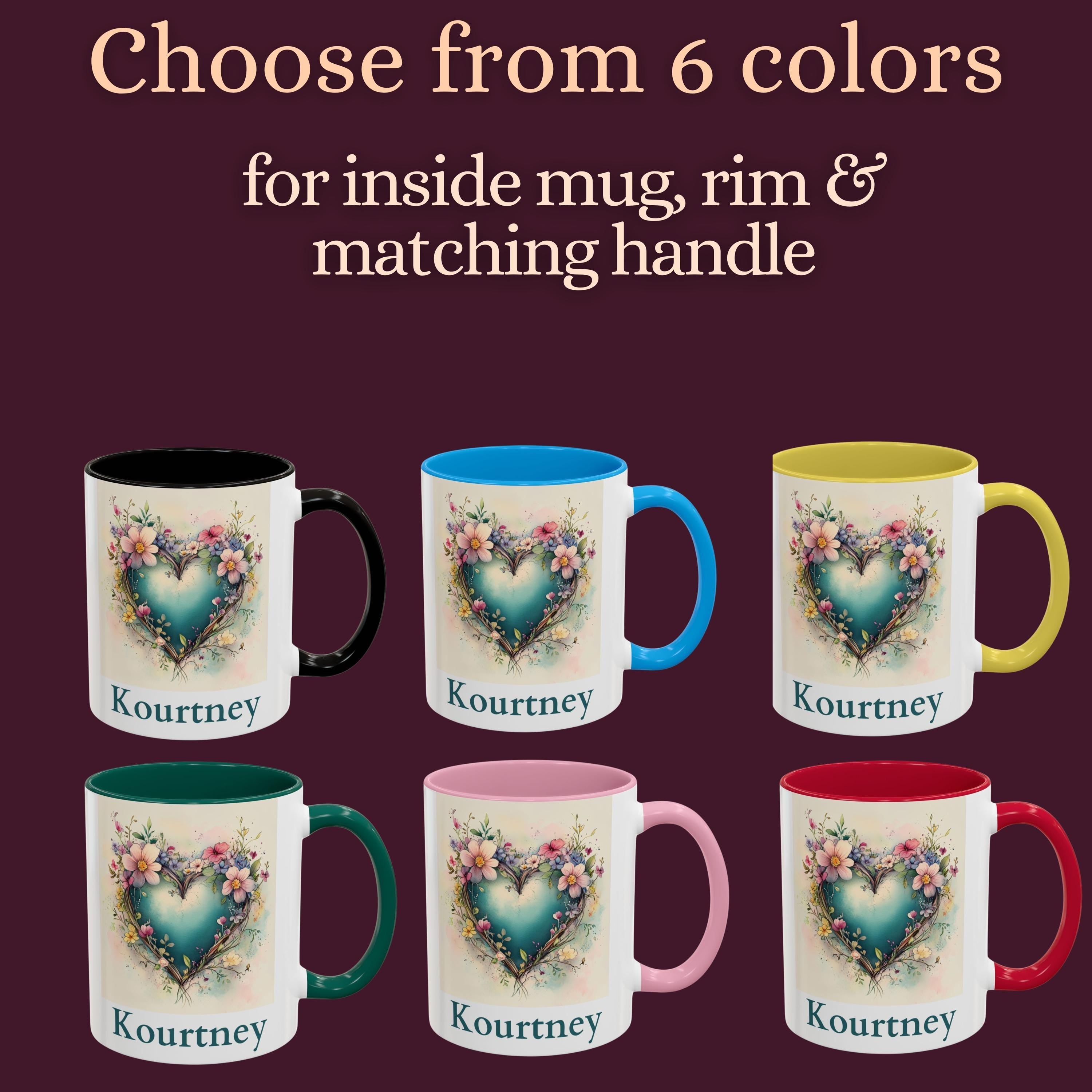 Personalized Floral Heart Mug: Watercolor Valentine's Gift, Custom Name