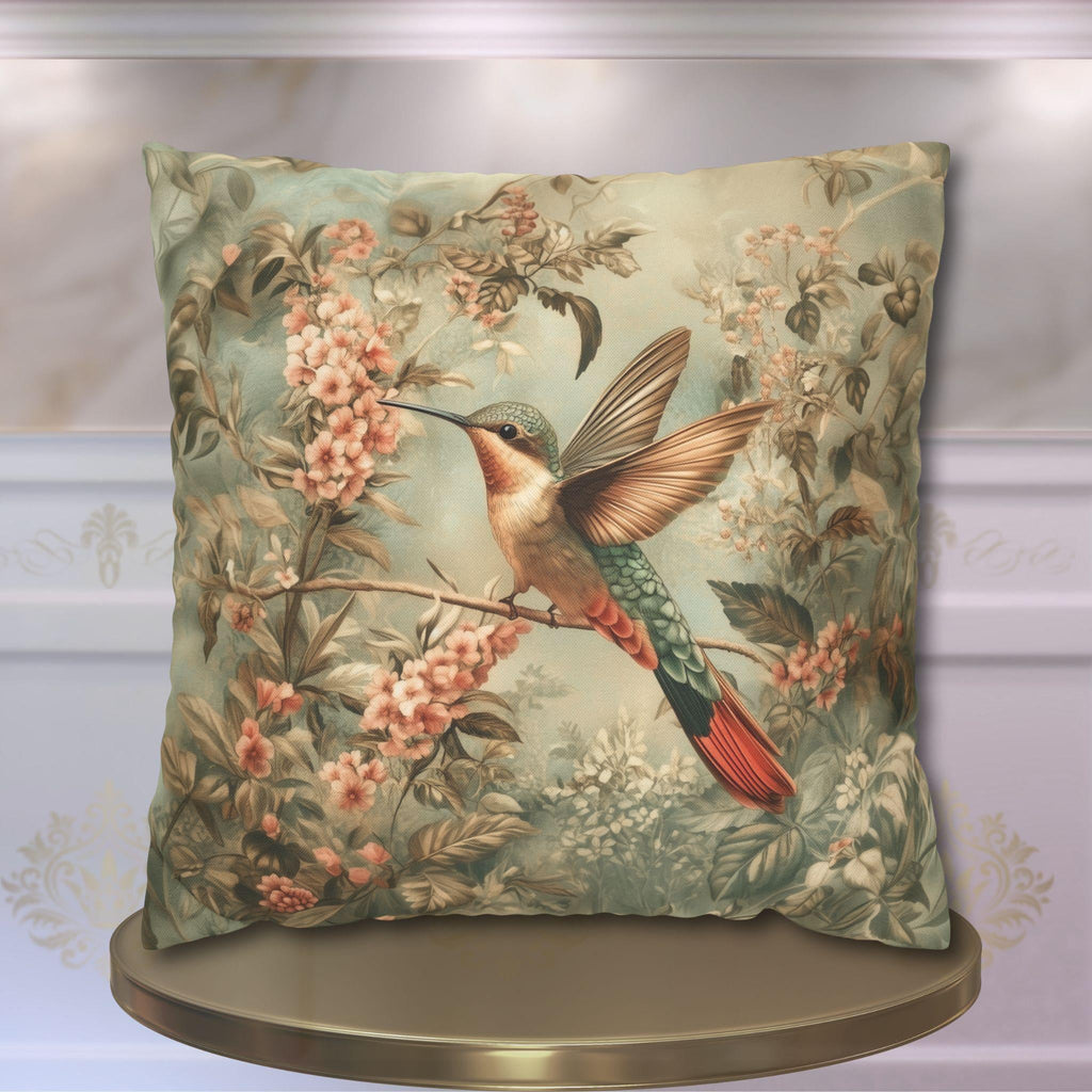 William Morris Botanical Pillow Cover: Sage Blush Teal Hummingbird Arts & Crafts Accent