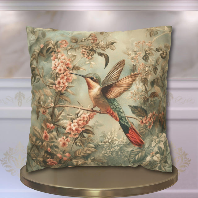 William Morris Botanical Pillow Cover: Sage Blush Teal Hummingbird Arts & Crafts Accent
