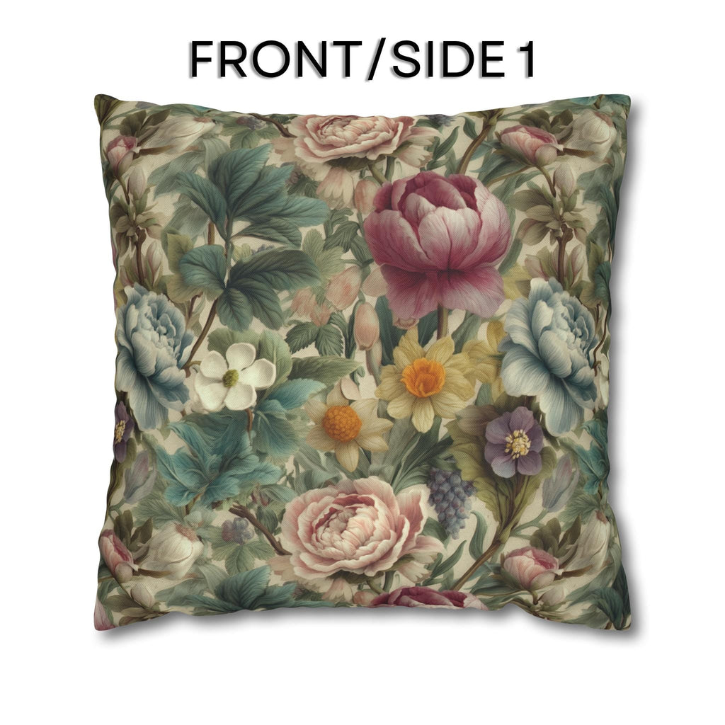 Spring Pastel Watercolor Pillow Cover: Romantic Floral Garden Pink, Blue and Sage