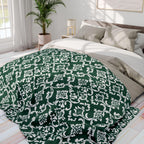 Kelly Green Damask Fleece Blanket: Elegant Floral Throw