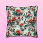 Elegant Floral Rose Square Pillowcase: Romantic Red Coral Design for Home Decor, Wedding Gift