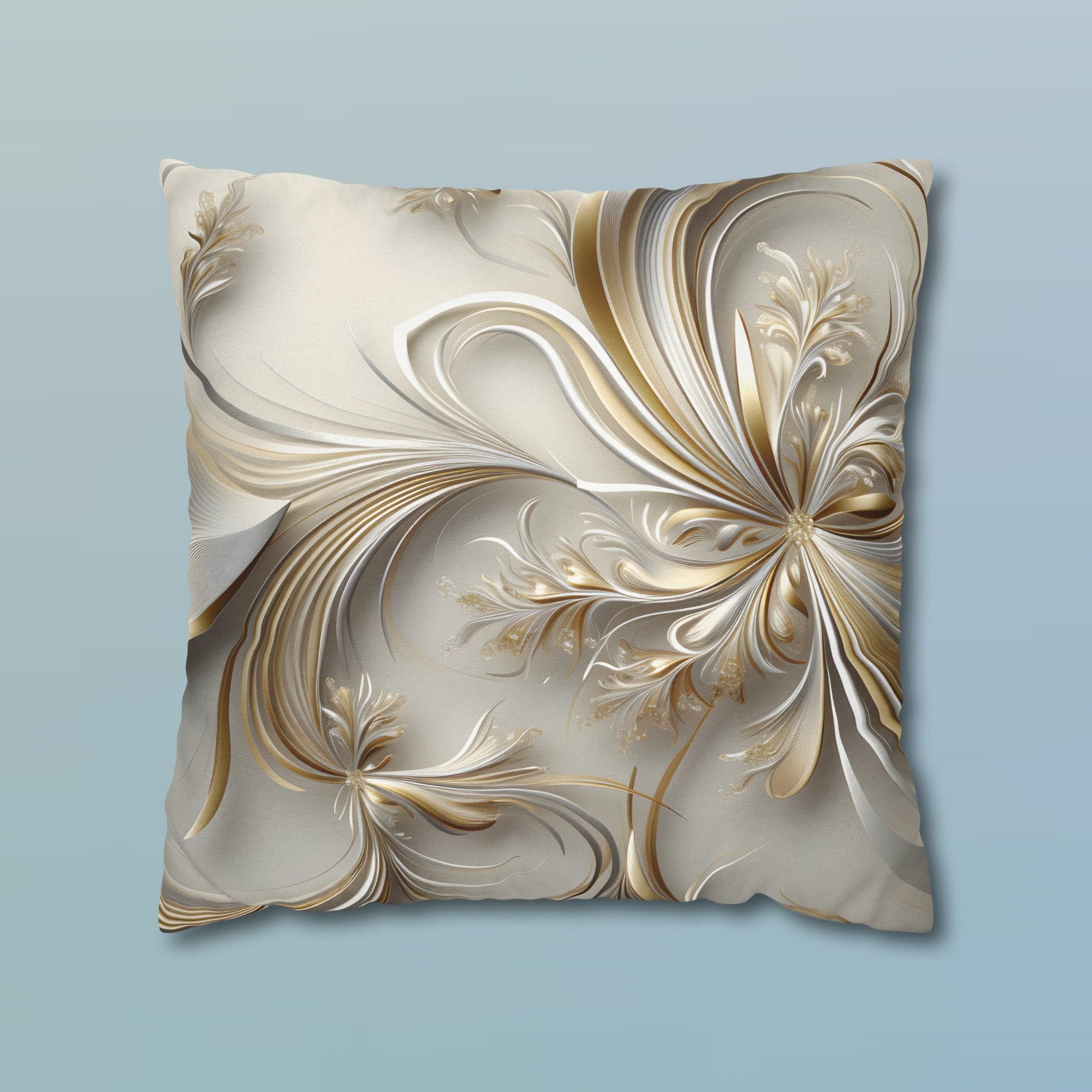 3D Rendered Elegant Christmas Ribbon Pattern Pillow Cover: Pale Gold and Silver Shimmer
