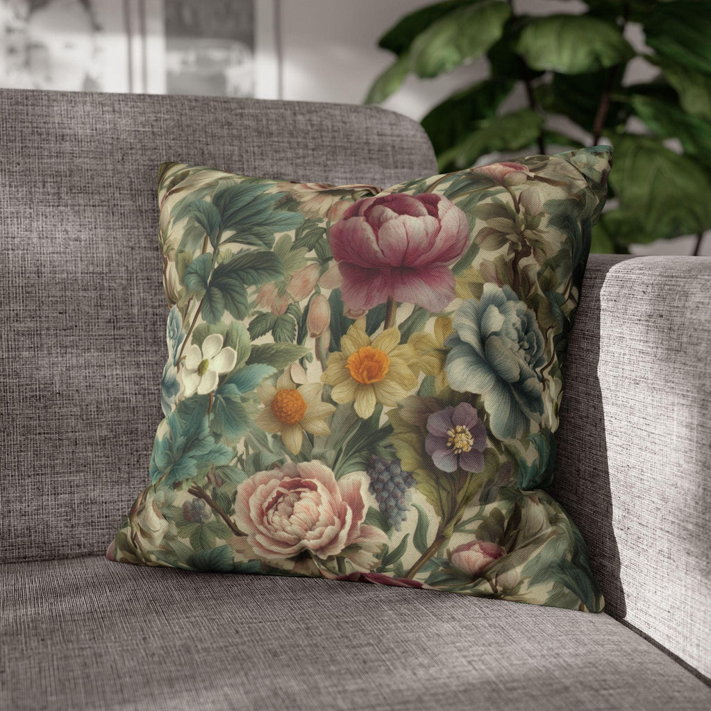 Spring Pastel Watercolor Pillow Cover: Romantic Floral Garden Pink, Blue and Sage