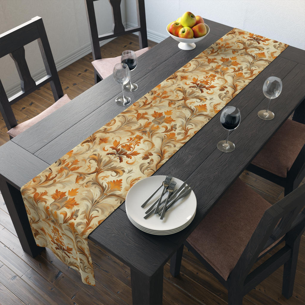 Autumn Damask Table Runner: Earthy Floral Fall Decor