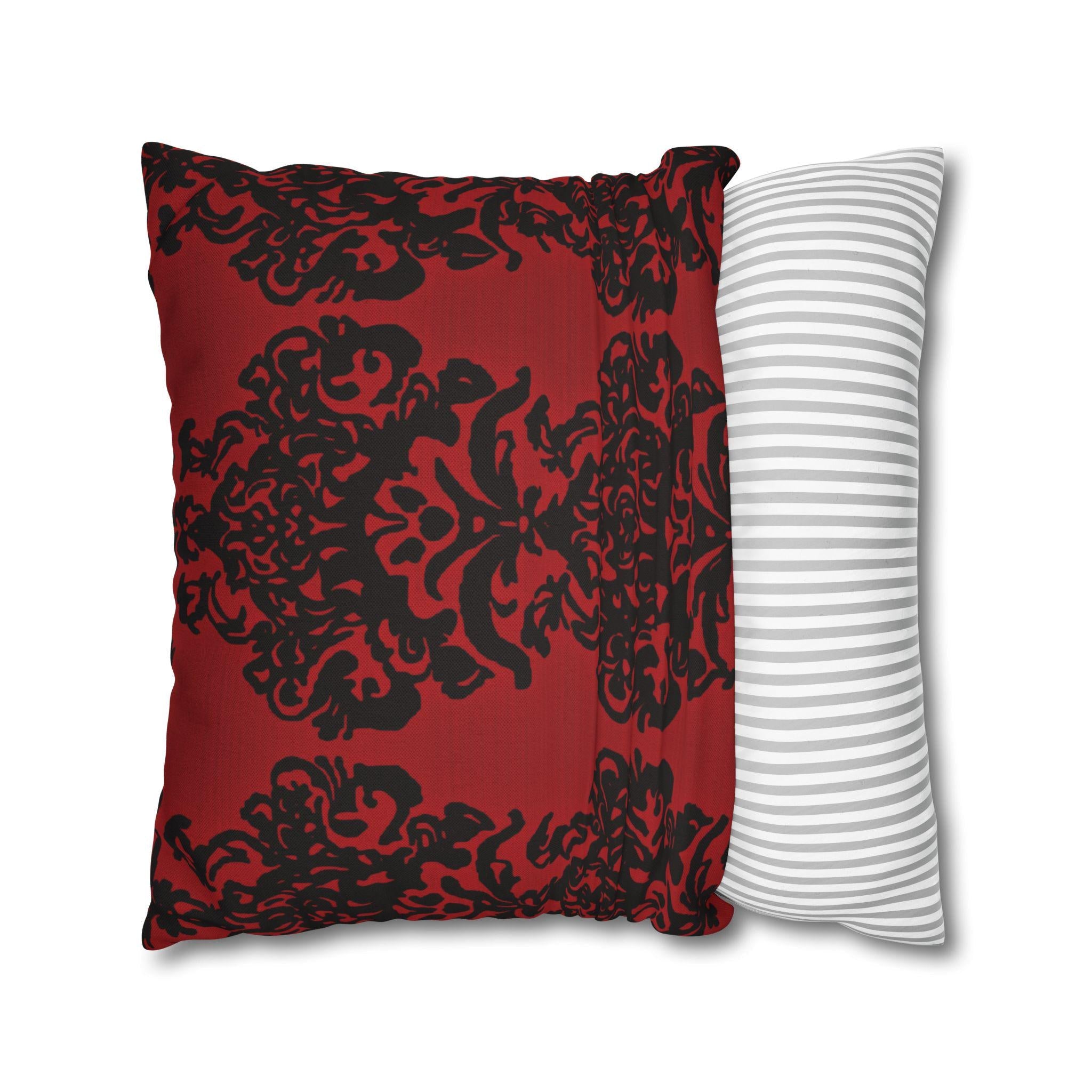 Black Damask Pillow Cover: Gothic Crimson Red Accent Pillow