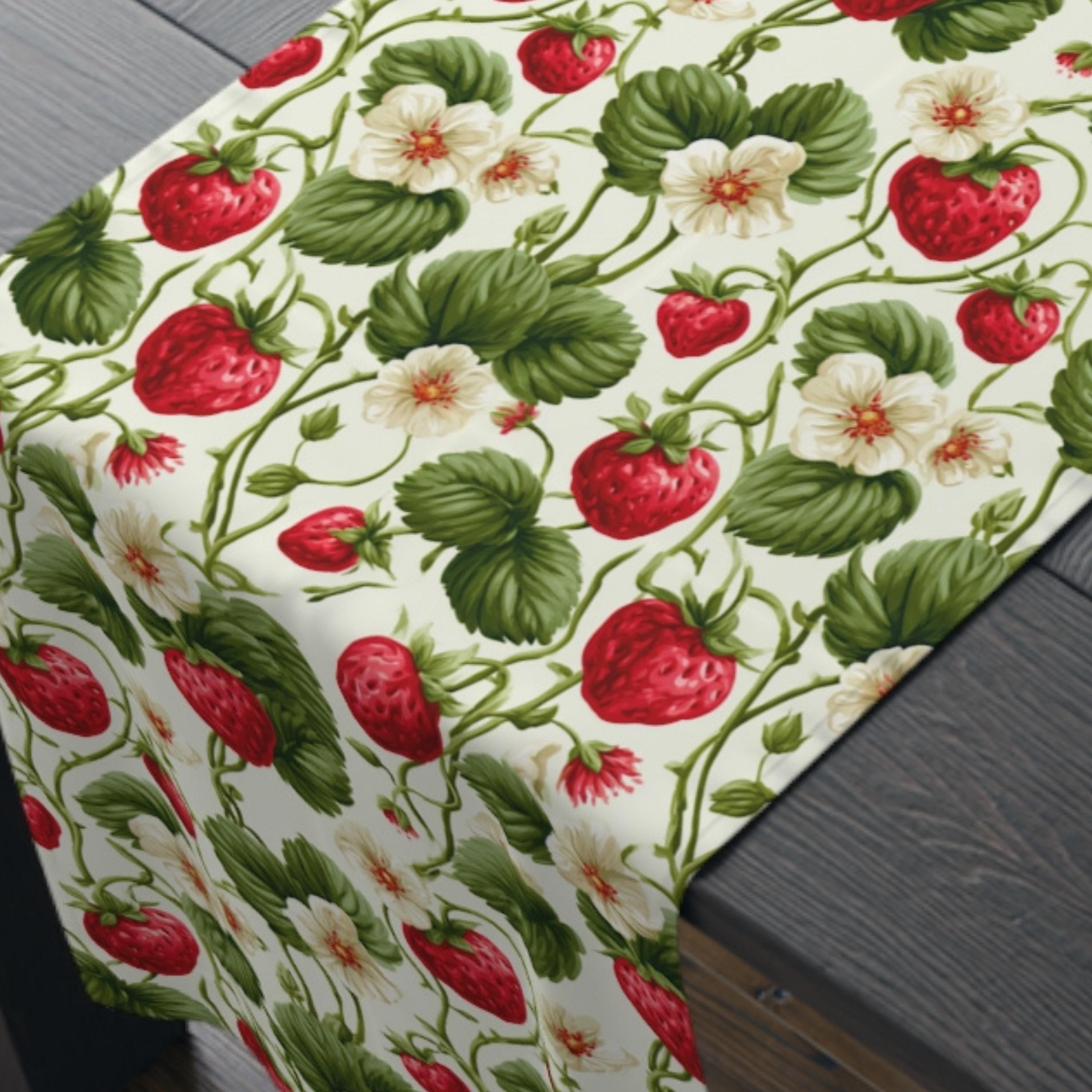 Wild Strawberry Table Runner: Botanical Summer Table Decor
