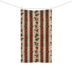 Striped Holly Christmas Hand Towel: Red Green Cream Holiday Botanical Winter Decor