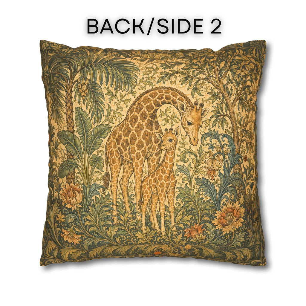 William Morris Style Throw Pillow Cover:  Giraffe Jungle Botanical Design
