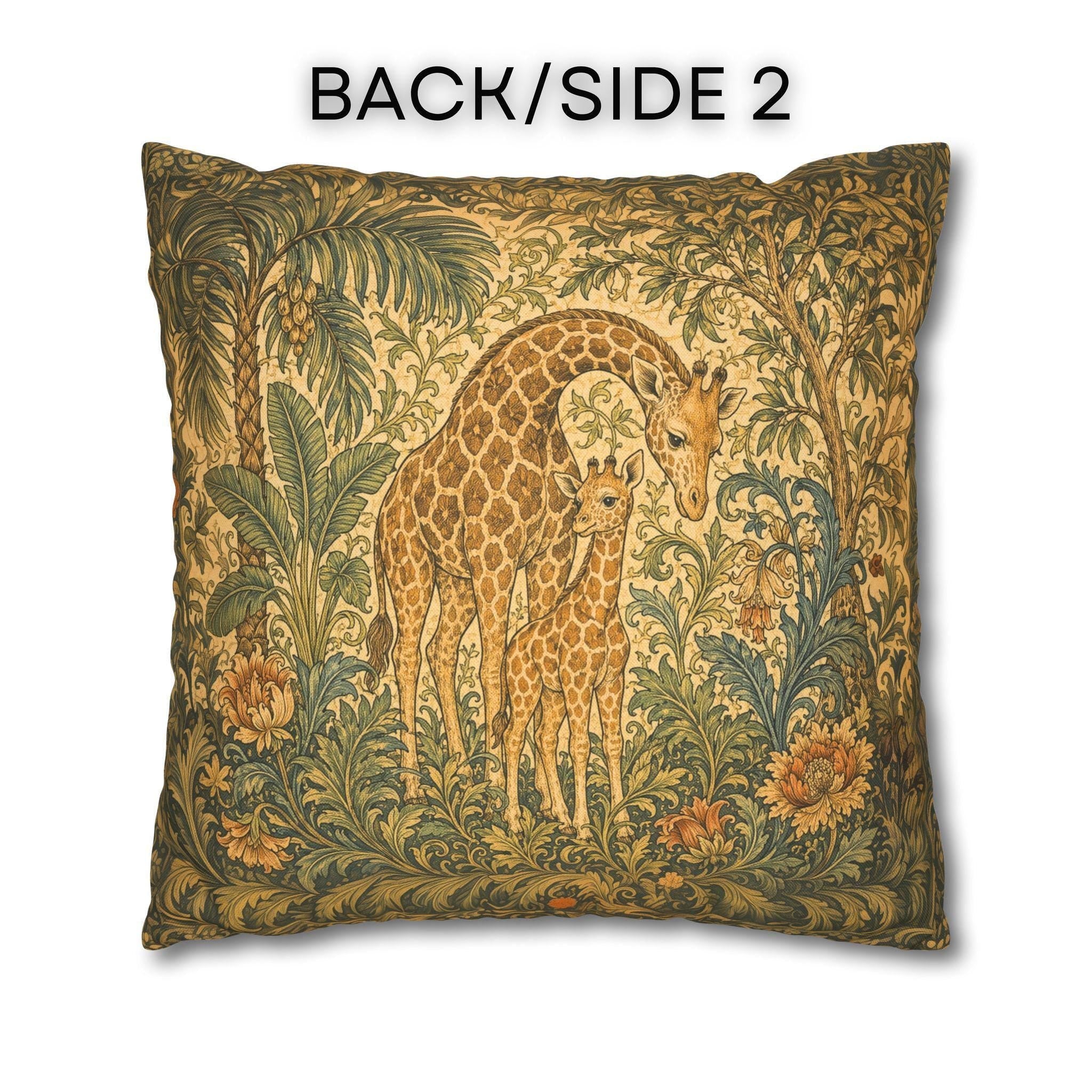 William Morris Style Throw Pillow Cover:  Giraffe Jungle Botanical Design