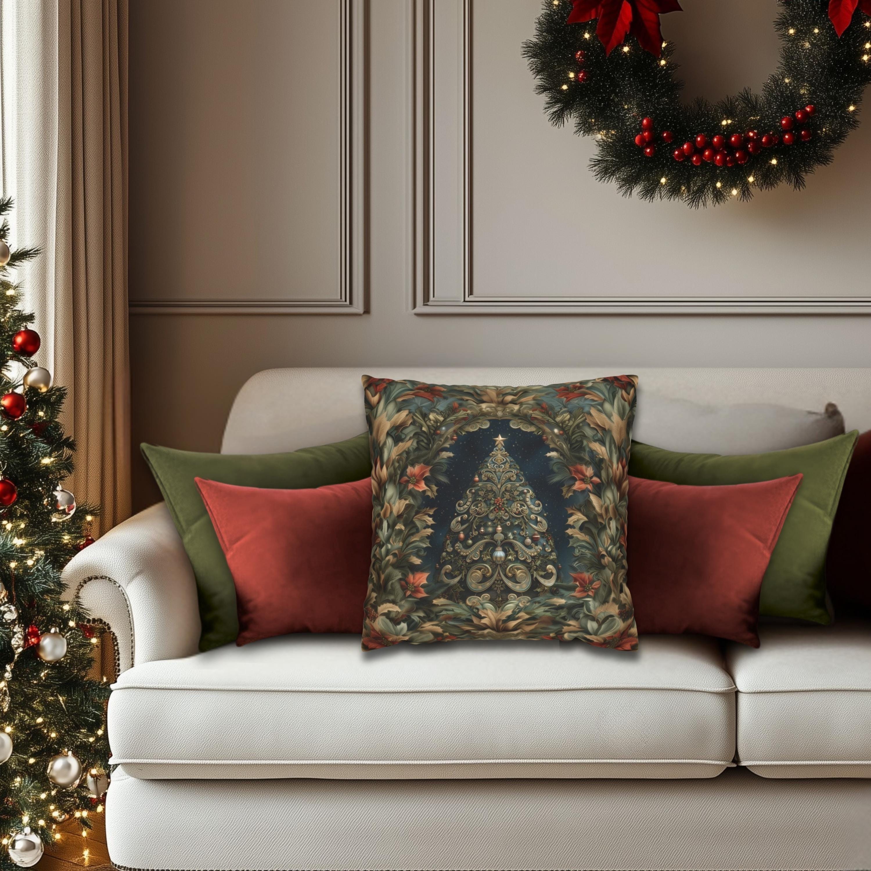William Morris Christmas Tree Pillow Cover: Botanical Holiday Decor