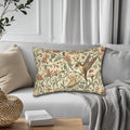 William Morris Hummingbird Lumbar Pillow - Elegant Floral Bird Design in Brown, Gold, and Green