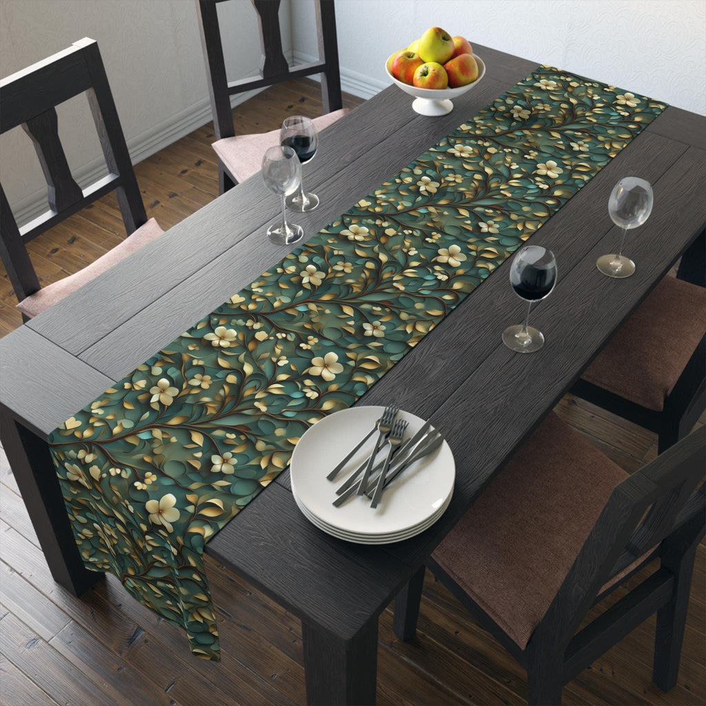 Luxurious William Morris Botanical Table Runner - Elegant Cotton Poly Fabric for Sophisticated Dining Decor