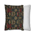 Gold Damask Christmas Pillow Cover with Printed Red Bow: Holiday Decor