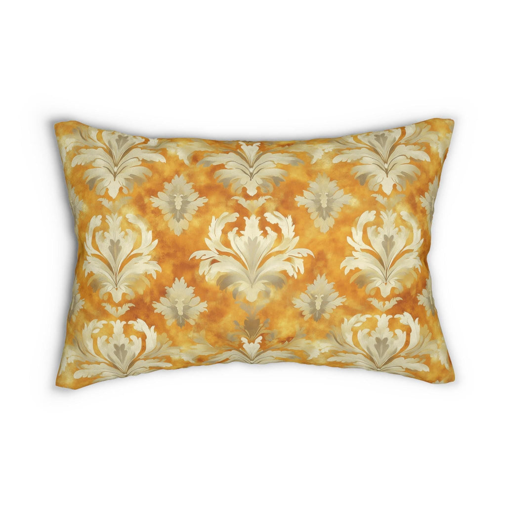 Damask Lumbar Pillow, Pumpkin Spice Fall Decor, Elegant Accent Cushion