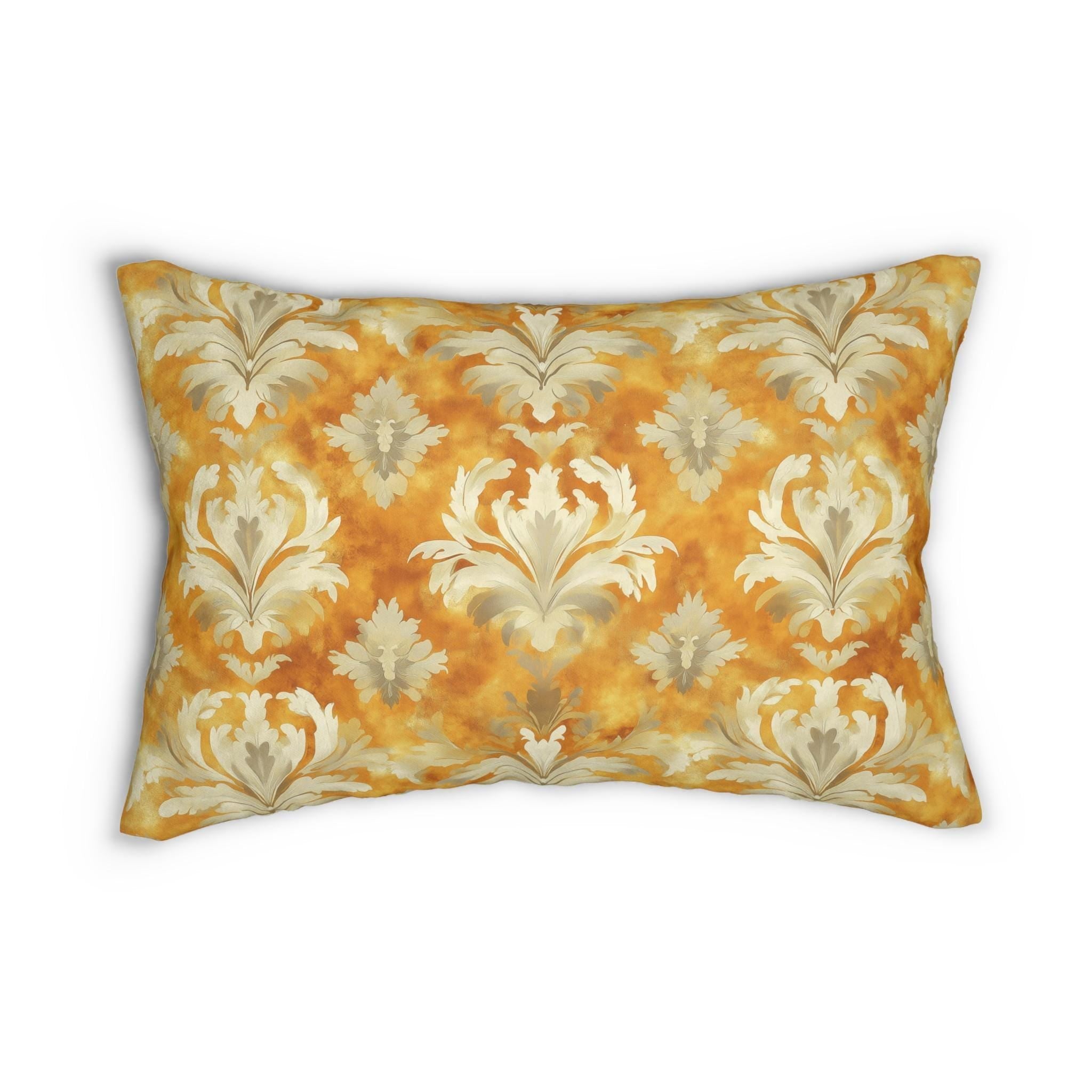 Damask Lumbar Pillow, Pumpkin Spice Fall Decor, Elegant Accent Cushion