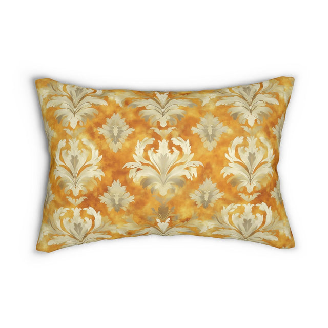 Damask Lumbar Pillow, Pumpkin Spice Fall Decor, Elegant Accent Cushion