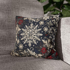 Christmas Snowflake & Poinsettia Pillow Cover: Navy Blue Cream and Garnet Red Cushion Case