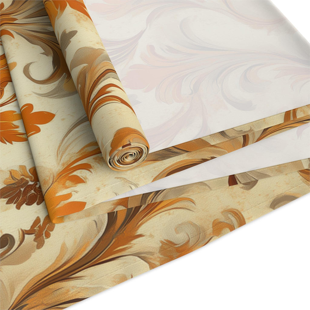Autumn Damask Table Runner: Earthy Floral Fall Decor